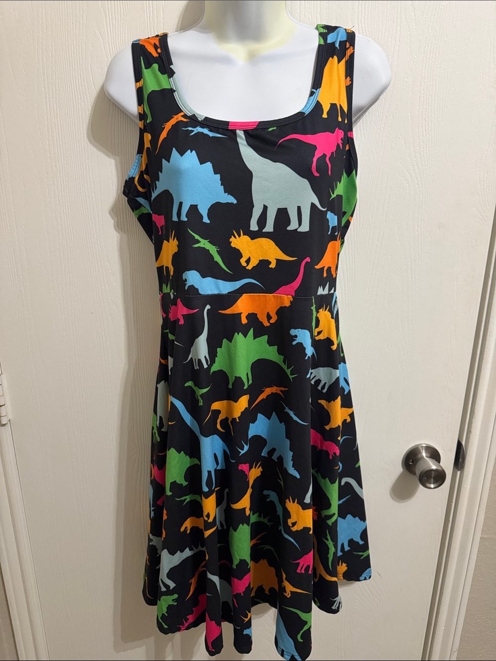 Dinosaur Women's Sleeveless Scoop Neck Summer Beach Casual Midi A Line Dress Lrg